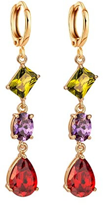 Bishilin Ohrhänger Vergoldet Damen, Ohrringe Hängend mit Bunten Zirkonia Gold Ohrringe Jugendstil Modeschmuck