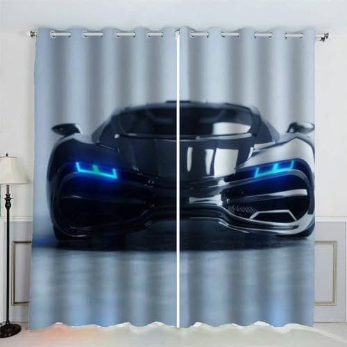 MEVASA Gardinen Blickdicht Auto Vorhang Verdunkelung Schlafzimmer 2 Stücks Ösenvorhang Sportwagen Vorhänge für Kinderzimmer Wohnzimmer Wohnkultur 234 x 183 BxH