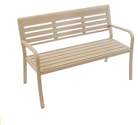 Gartenbank Metall Modern, Gartenbank Ohne Lehne 3-sitzer 125cm, Wartungsfrei | Wetterfest | Aus Aluminium Parkbank mit Rückenlehne & Armlehne für Garten Park ( Color : Brown , Size : With backrest )