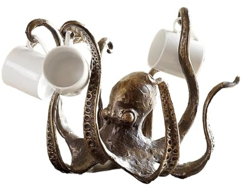 Octopus Mug Holder and Jewelry Display Stand - Retro Resin Desktop Statue Ornament for Counter Top, Kitchen Dining Bar