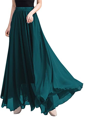 Jupe Longue En Mousseline De Soie Femme Mode Fluide Couleur Unie Jupe Boheme Avec Doublure IntéRieure Taille Haute Jupe Chic Et Elegant Confortable Et Respirant D'éTé ExtéRieur DéContractéE