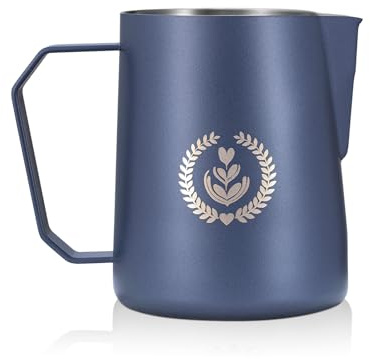 MUVNA Milk Frothing Pitcher 15.4oz/450ml - Stainless Steel Jug Frother Steamer Cup for Latte Art, Cappuccino, No Drip Spout, Easy to Control The Flow, Blue