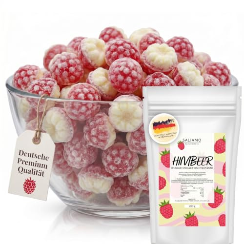 Saliamo | 200g Frucht Bonbons - Himbeere Vanille Geschmack - Retro Fruchtbonbons - Bonbons wie früher - Jahrmarkt Bonbons - Deutsche Manufaktur