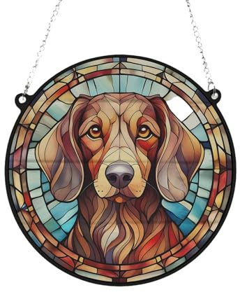 Dachshund Red Stained Glass Effect Suncatcher Gift for Dog Lovers - 19cm
