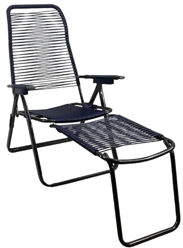 Marvin Sdraio Cordonata con Poggiapiedi Sedia a Sdraio da Giardino Filo in Pvc Pieghevole Metallo Poltrona Relax da Esterno Prolunga (BLU)
