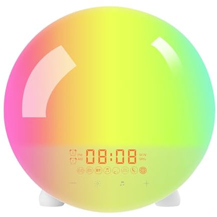 GCBKOPY Sveglia con Simulazione Dell'alba/tramonto, Luce Di Risveglio Bluetooth, Doppio Allarme, Suoni Naturali, Aiuto per il Sonno, Radio FM, Luce Notturna per L'asilo Nido