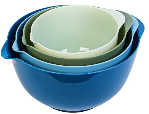 BoxedHome Saphir-Rührschüssel-Set aus Kunststoff mit Ausgießer, mikrowellen- und spülmaschinenfest, BPA-freier, rutschfester Boden, 4 Stück, ideal zum Vorbereiten, Backen, Kochen