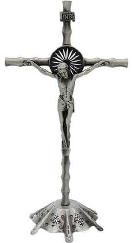 Baokuan Crucifijo De Pie con Base De Metal Jesús Crucifijo Cruz Decoración De Mesa Cruz De Pie para Capilla Decoración del Hogar Regalos Religiosos