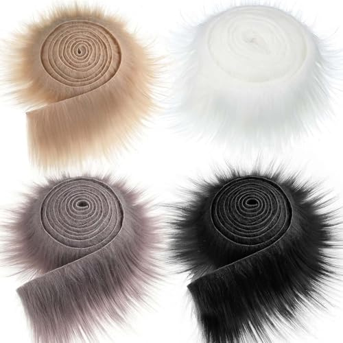 4 Stück Kunstfell Bordüre Kunstpelz Band Fellstoff, Therian, Fuchs Pelz Stoff Shaggy Künstliche Streifen Ribbon Trim, fur Gnome Beard Santa Hair Dwarf DIY Dekoration Kunstfell Basteln