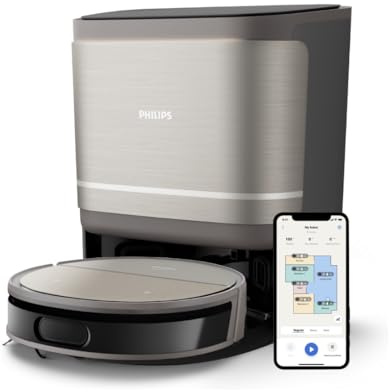 PHILIPS Serie 9000 Robot Aspirador y Friegasuelos - Succión Ultra Fuerte, friega con Agua, estación Todo en uno, detección de obstáculos, Control Mediante App (XU9100/10)