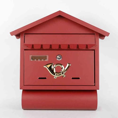YCXJB Wandmontierter Briefkasten–Brifkasten mit Schloss Und Schlüssel–Robuster, Abschließbarer Briefkästen zur Wandmontage, Verzinktes Blech, 39 x 14 x 40 cm.(Red)