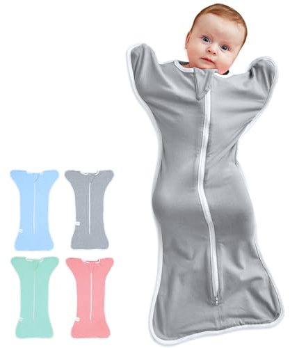 HINATAA Pucksack Baby 0-3 Monate/ 3-6 Monate, Baby Schlafsack Neugeborene Bio-Baumwolle, Baby Swaddle Wickeldecke für Jungen Mädchen, Verstellbarer Pucktücher Baby (Grau, 3-6 Monate)