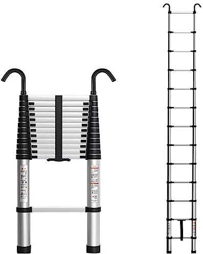 DLNTXFDG Scala telescopica con Blocco di Sicurezza e 2 Ganci in Alluminio Antiscivolo Pieghevole Scala Dritta telescopica per la Pulizia di capannoni Domestici Riparazione Scala Estensibile