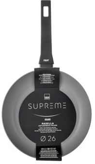 H&H, Padella, in alluminio, antiaderente, linea Supreme, colore nero, adatta a tuti i piani cottura, lavabile in lavastioviglie, diametro 26 cm