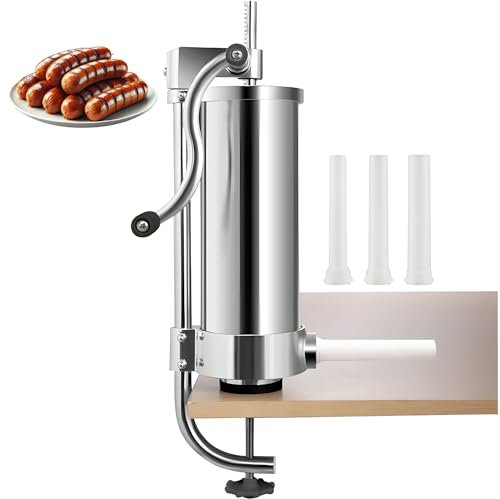 Générique Poussoir à Saucisses Manuel INOX 3L - 3 Tubes de Remplissage - Pince de Fixation pour Table - Idéal pour Charcuterie Maison