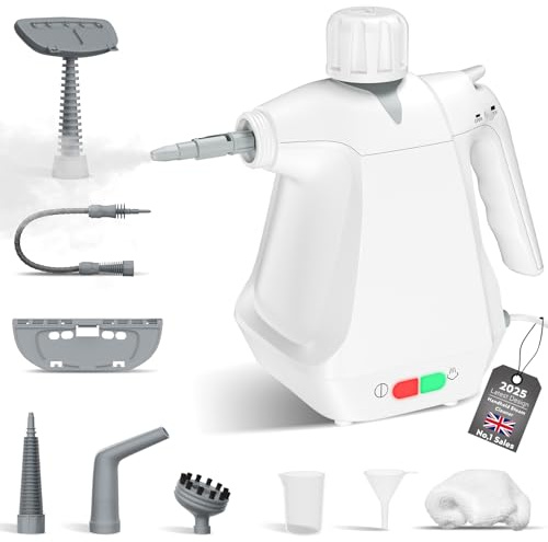 Handheld Steam Cleaner, Multi-Surface Steamer with 9 Accessories, Portable Pressurized Steamer for Home Use, Bathroom, Mini Steam Cleaners for Upholstery Furniture Sofa Couch Floor (white)