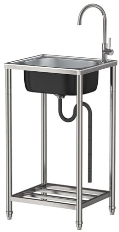 Stainless Steel Kitchen Sink Utility,Commercial Single Bowl Sinks with Faucet Portable Kitchen Sink Free Standing for Indoor Outdoor for Garage,Laundry,Farmhouse,Backyar