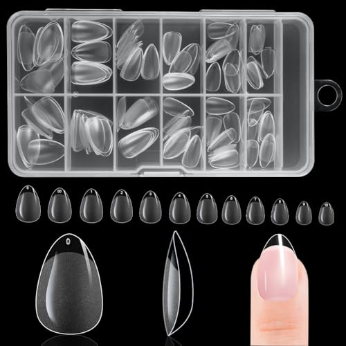 BUTBU Short Almond Nail Tips, 120PCS Soft Gel Full Cover Nail-Tips | Press on Fase Artificial Nails tips, Clear Acrylic nails tip, 12 Sizes NAIL Extensions Kit for DIY Manicure Nail Art Salon