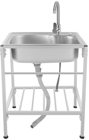 Lavabo indipendente in acciaio inox, 1 vasca, mobile lavabo con rubinetto per acqua fredda e calda, per esterni, interni, cucina, ristorante, 60 x 45 x 75 cm