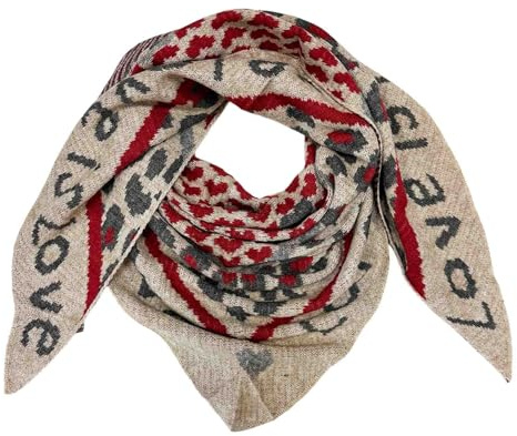XXL Dreieck Schal Love Leopard Winter Unisex Dreieck Strickschal Leo Schal Wolle Stola Tuch Stickschal