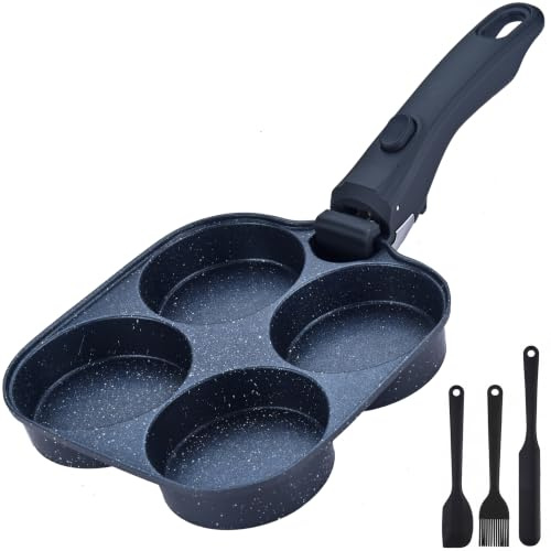 Poêle Pancakes Induction, 4 Cavités pour Œufs, Poignée Amovible