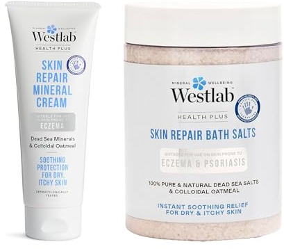 Westlab Health Plus Skin Repair Mineral Cream & Bath Salt Bundle | Soothing Protection for Itchy & Dry Skin - 1 x Skin Repair Mineral Cream (100 ml) & 1 x Skin Repair Bath Salt (900 g)