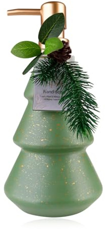 Distributeur de Savon Accentra avec Savon Liquide Winter Spa dans Un Distributeur à Pompe décoratif en Verre, Parfum : Fresh Pine & Winter Berries, Savon décoratif pour Femmes – Cadeau de Noël