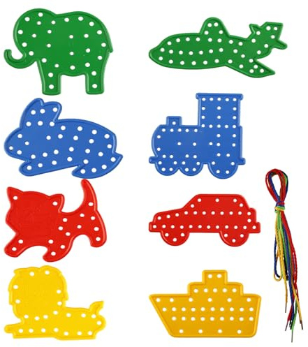 wellrun 8PCS Lacing Boards for Kids,Diy Threading Toys with Strings,Portable Travel Learning Toy for Toddlers Fine Motor Skills