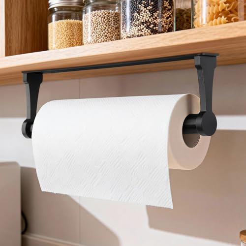 Küchenrollenhalter Selbstklebend – Aluminium, Schwarz | Ohne Bohren – Klebemontage für Küche, Bad & Wohnzimmer – robuster Halter für Küchenrolle, Handtuch & Folie
