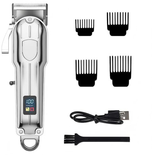 Rasoio da uomo con schermo LCD, con ricarica USB Type-C, con 4 pettini guida