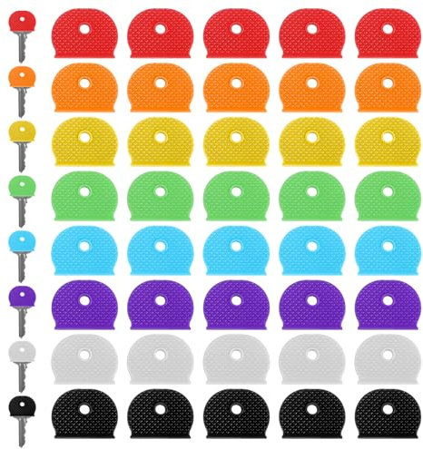 Lnngub 40 Pcs Key Covers Colored Key Caps Silicone Keys Identifier Half Round Keys Cap Cover for Standard Flat House Keyes(8 Colors)