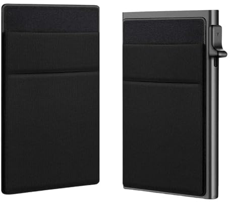 CHARMNAIL Korthållare för män, unisex smal aluminium, mini popup-funktion, med myntficka, svart, 97 × 62 × 13 mm, daglig affärsgåva