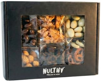 NULTHY - Caja Gourmet La Golosa | Selección Premium de Frutos Secos, Almendras, Nueces y Pretzels Cubiertos de Chocolate - Caja Regalo