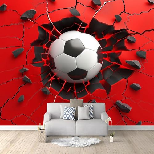 Self Adhesive Wallpaper Mural Football Photo Wallpaper Red 3D Effect Poster Mural for Living Room Bedroom Wall Home Decoration 150x105 cm B-0079