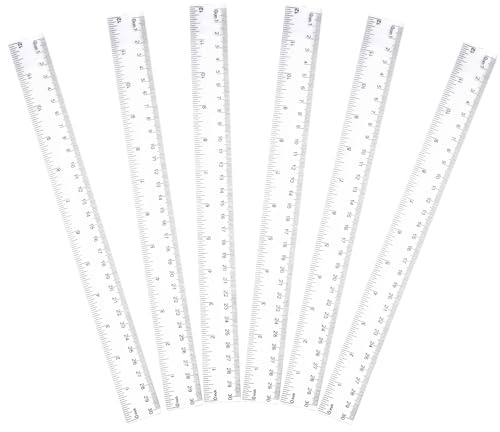 Stalora 6 pcs Règles 30 CM, Plastique Transparent, Échelle Double 12 IN/30 CM, Règle Incassable, Fourniture Scolaire, Idéal pour École et Bureau