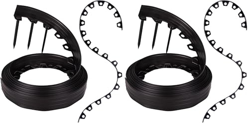 GARDENIX Flexible Rasenkante Kunststoff - Wetterbeständige Rasenabgrenzung Beeteinfassung Rund - Blumenbeet Umrandung - Schwarz, 10 m, 20 Erdanker, 6 cm Höhe für Gärten und Mähroboter (Packung mit 2)