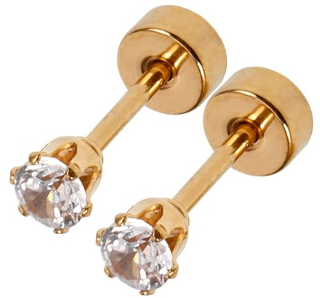 Clous D’Oreilles Zirconium Blanc 3mm, Acier Inoxydable Plaqué Or | Paire Unisexe, Légers et Confortables, Design Cristaux Délicat, pour Fête, Mariage et Fête des Mères
