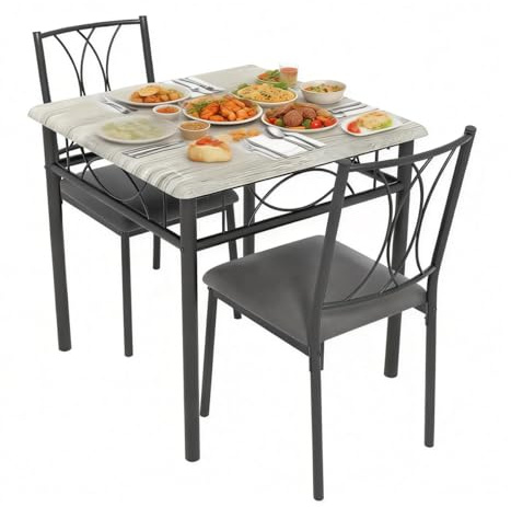 GarveeMore Conjunto De Comedor De 3 Piezas para 2 Personas, Mesa De Cocina con Estructura Metálica y 2 Sillas, Diseño Que Ahorra Espacio, para Espacios Pequeños, Apartamento