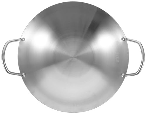 STAHAD Wok Doppio Manico in Acciaio Inossidabile 32 Cm, Pentola per Friggere Carne e Verdure, Utensile da Cucina Domestico Pratico e Resistente