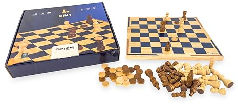 DEQUBE - Juego de Mesa - Ajedrez/Damas - Tablero y fichas de Madera FSC - +7 años (940D00342)