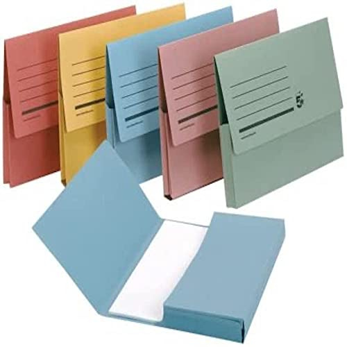 5 Star A4 Document Wallet Half Flap Folder 285gsm 32mm Assorted Colours (Pack of 50)