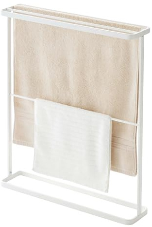 Yamazaki Tower Handtuchständer aus Stahl - freistehend, Badezimmer, für Hantücher/Badematte, schmal, modern - 15 x 65 x 75 cm, Japanisches Design, weiß