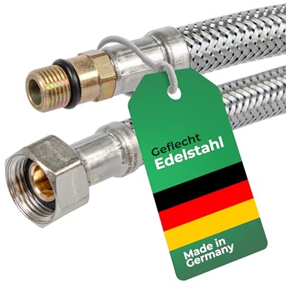 H2O-Flex® DN8 Panzerschlauch 3/8 Zoll ÜM x M10 x 1 AG kurz Armatur Flexschlauch 1500mm Anschlussschlauch Wasserhahn Wasseranschluss Wasserleitung Verlängerung