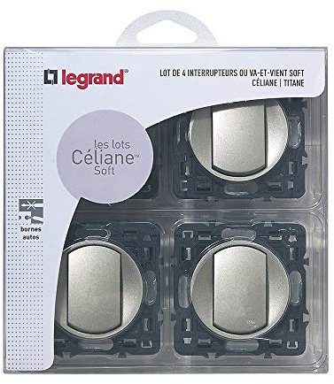 Legrand Céliane Soft 4 Stück Schalter/Wechselschalter, zum Einbauen, schwarz, LEG200263