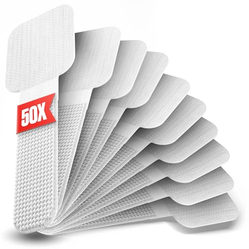 LABEL THE CABLE Wall Straps Klett-Kabelhalter selbstklebend, 50er Set | Kabelorganizer, Kabelmanagement, Schreibtisch, Wand, Kabelführung, wiederverwendbar, bohrfrei