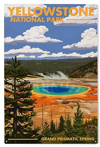 Lantern Press 10x15 Inch Wood Sign, Ready to Hang Wall Decor, Yellowstone National Park, Grand Prismatic Spring