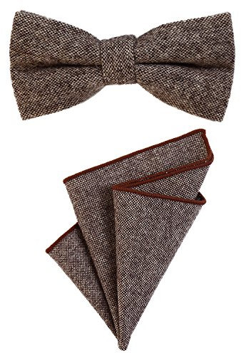 DonDon Herren Fliege 12 x 6 cm gebunden längenverstellbar und Einstecktuch 23 x 23 cm farblich passend aus Baumwolle braun schwarz beige