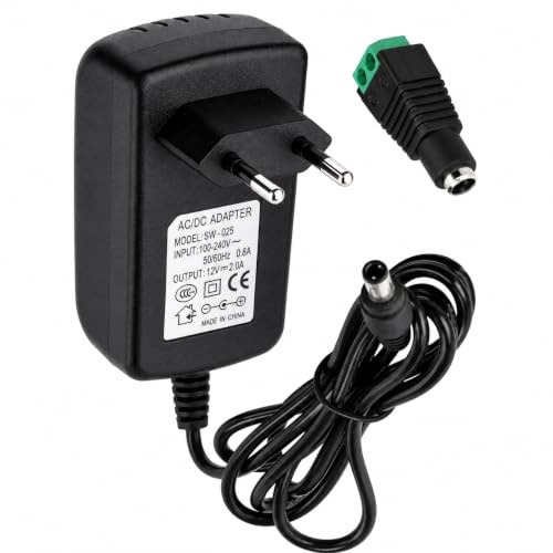 Jandei - Transformateur d'alimentation enfichable 110/220V AC à 12V DC 24W 2A, câble 1m et connecteur Femelle. Installation intérieure IP20, pour Bande LED, néon ou appareils Basse Tension