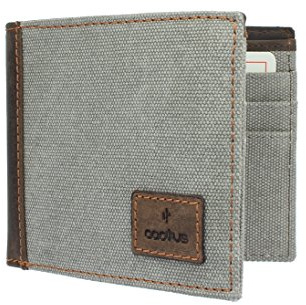 Cactus Bi-Fold Canvas Wallet with Leather Trim and RFID Protection 182_81 Grey