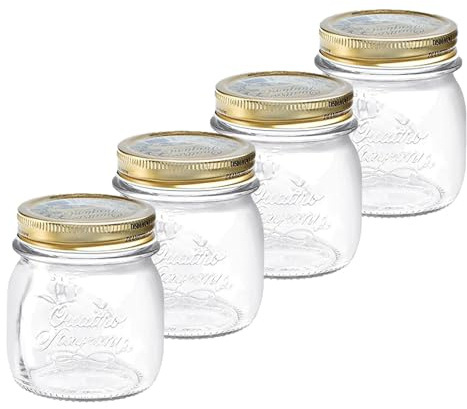 Bormioli Rocco Quattro Stagioni set of 4 Clear Airtight Mason Jars, 8.5 Oz. Made from BPA Free Durable Glass, Made In Italy.